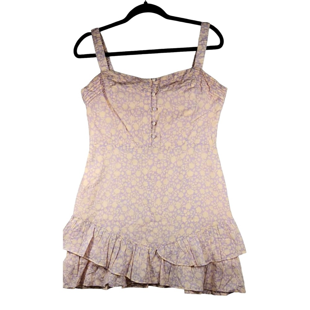 Olivaceous Floral Cotton Mini Dress Lilac  large Ruffle Straps Lined Summer Boho